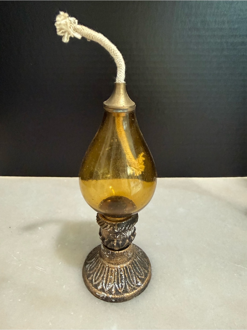 Vintage Oil Lamp Amber Globe  7.5”